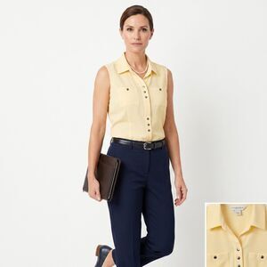 Christopher & Banks Sleeveless Shirt Women L Yellow Snap Front Casual Blouse Top
